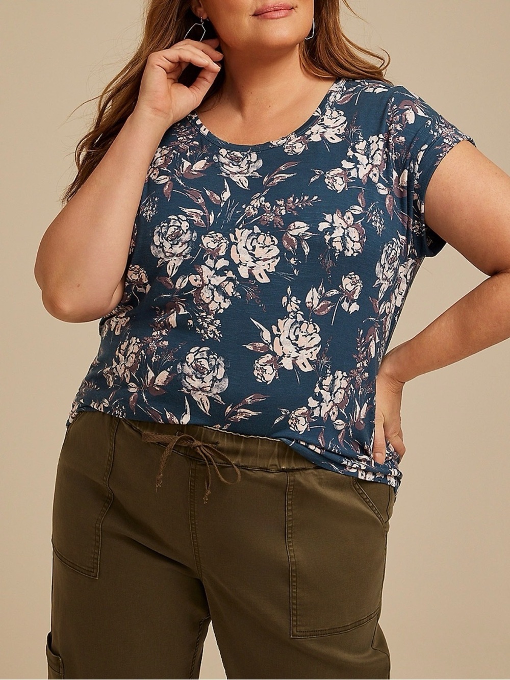 Maurices 24/7 Floral Clara Tee Blue Medium NWT